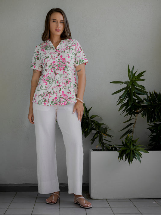 Printed button down blouse