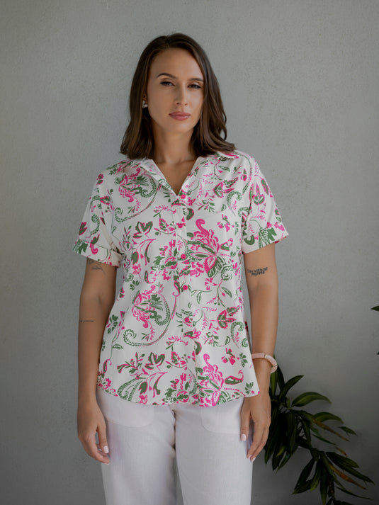 Printed button down blouse