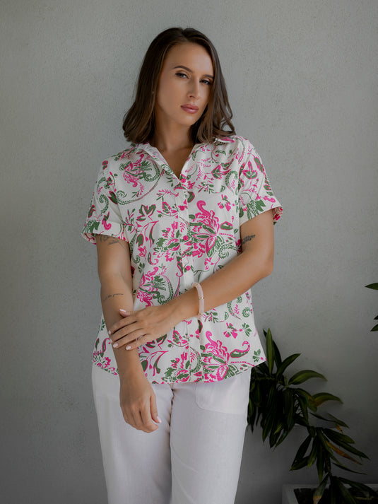 Printed button down blouse