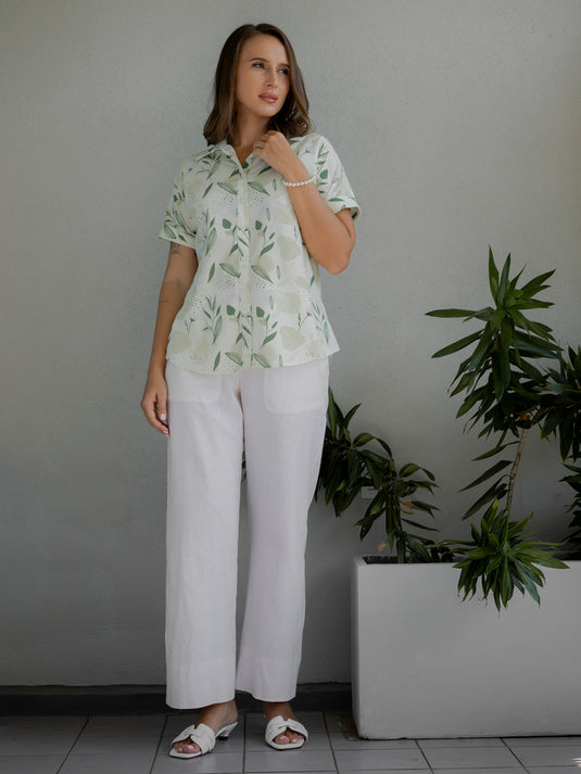 Printed button down blouse