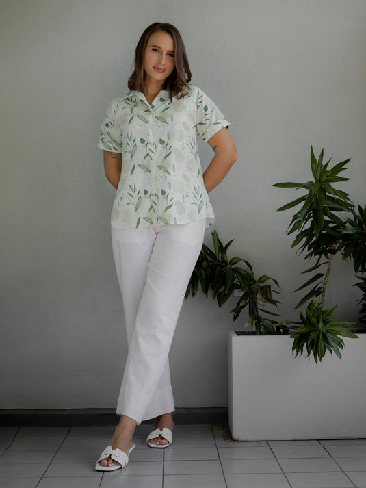 Printed button down blouse