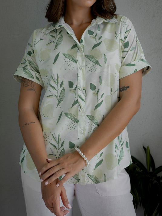 Printed button down blouse