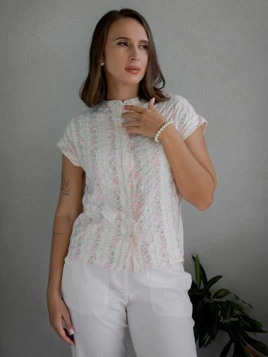 Basic blouse with mandarin collar