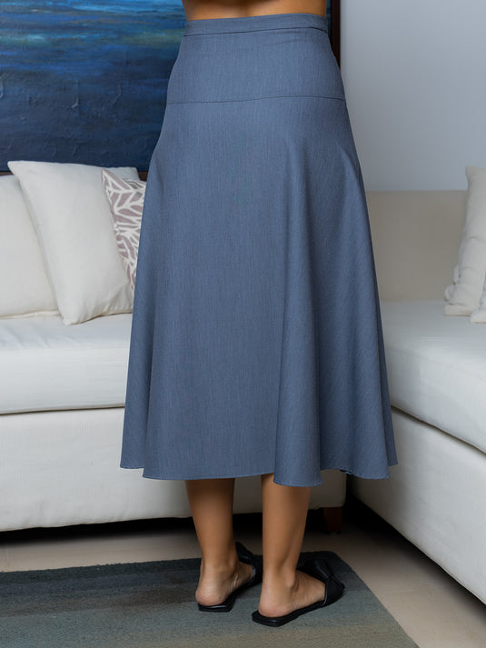 Midi length flared skirt with front buttons