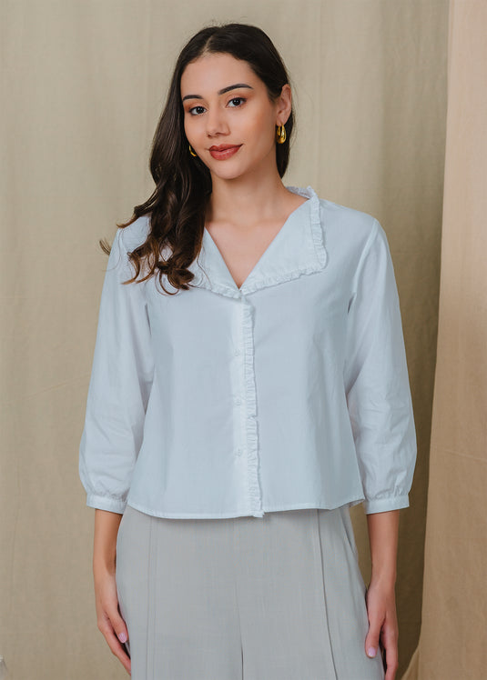 Button down blouse with frill detail