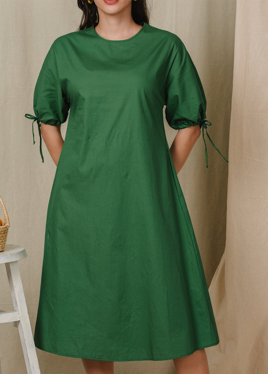 Round neck dress withpuff sleeves