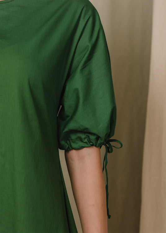 Round neck dress withpuff sleeves