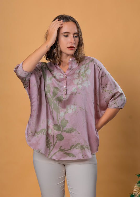 Silk kaftan with short placket