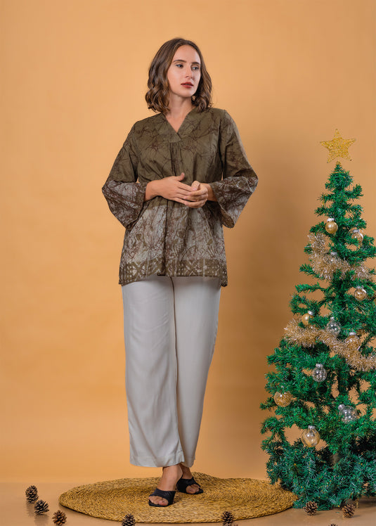 Batik bell sleeve top