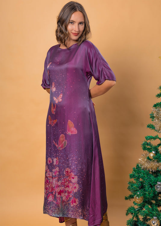 Batik round neck rayon silk dress