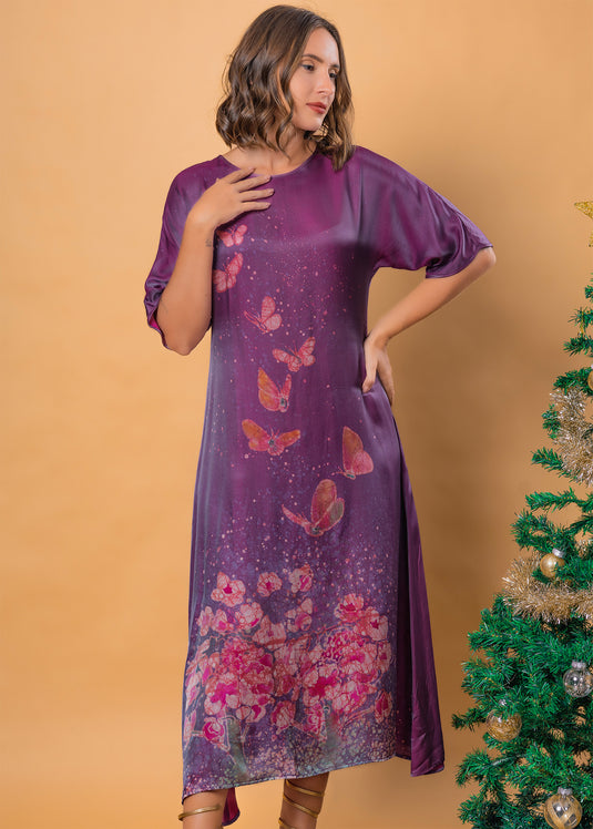 Batik round neck rayon silk dress