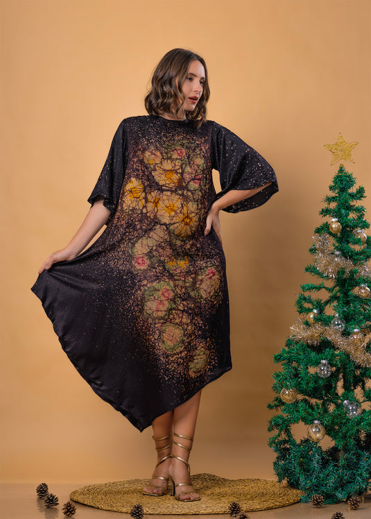 Batik drape side midi dress dress