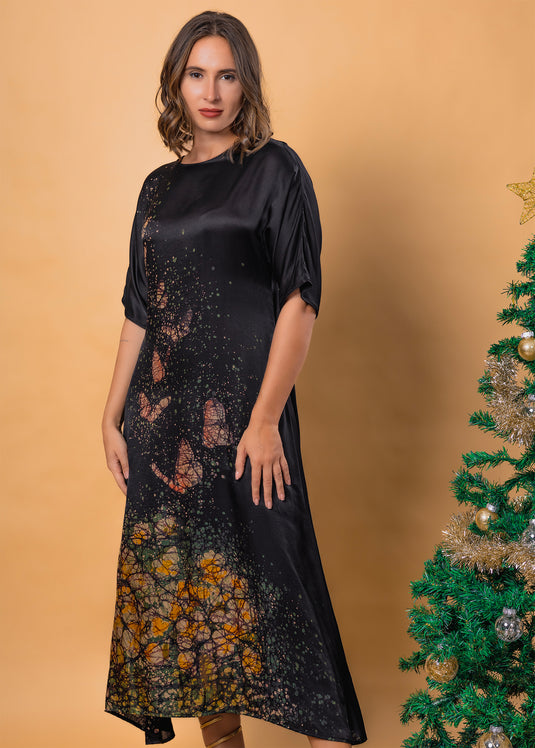 Batik round neck rayon silk dress