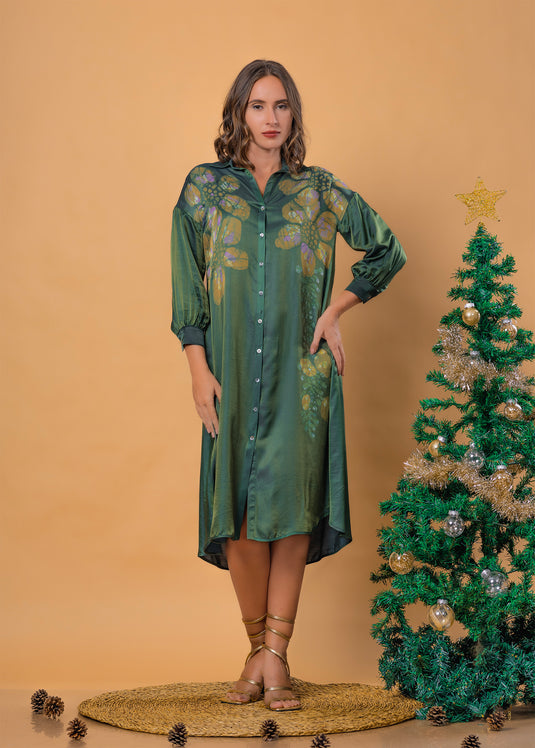 Batik floral dress detailed with bishop sleeves