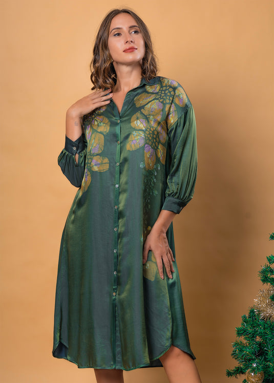 Batik floral dress detailed with bishop sleeves