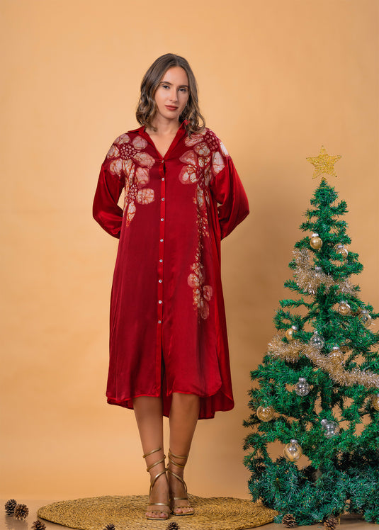 Batik floral dress detailed with bishop sleeves