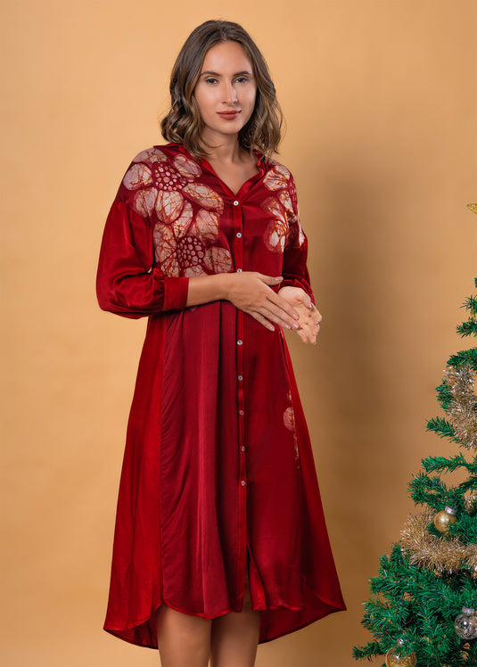 Batik floral dress detailed with bishop sleeves