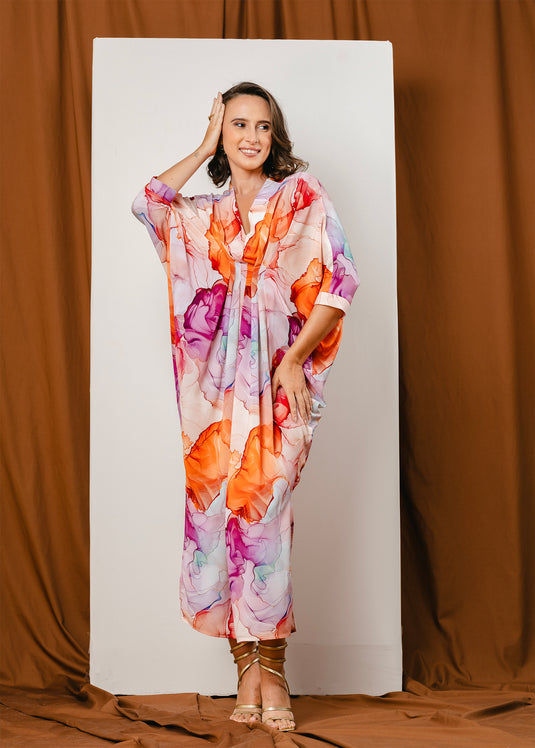 Front pleated maxi kaftan dress