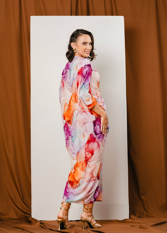 Front pleated maxi kaftan dress