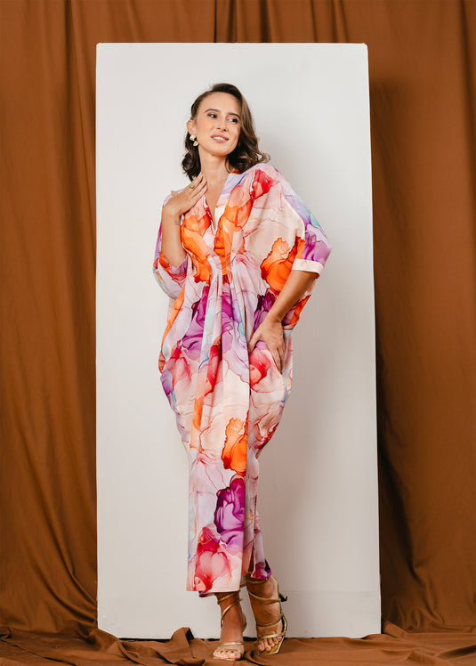 Front pleated maxi kaftan dress