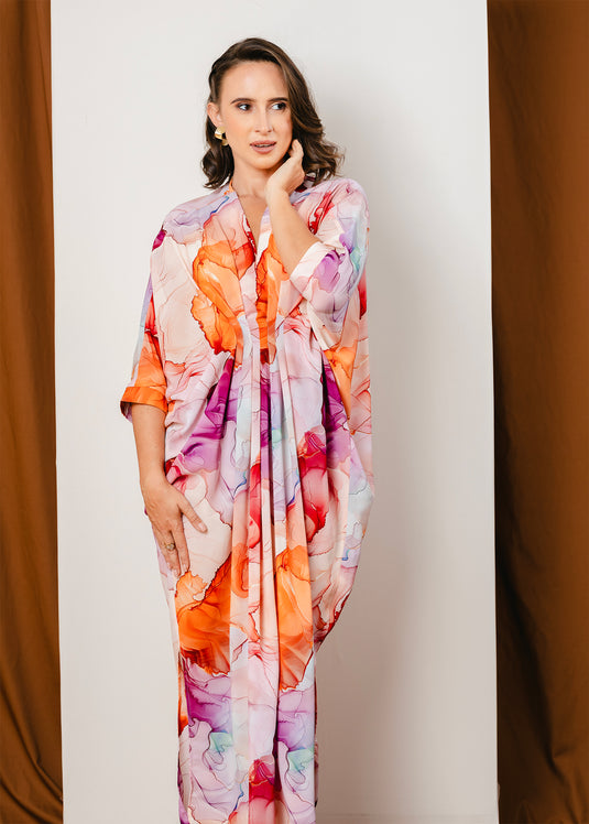 Front pleated maxi kaftan dress