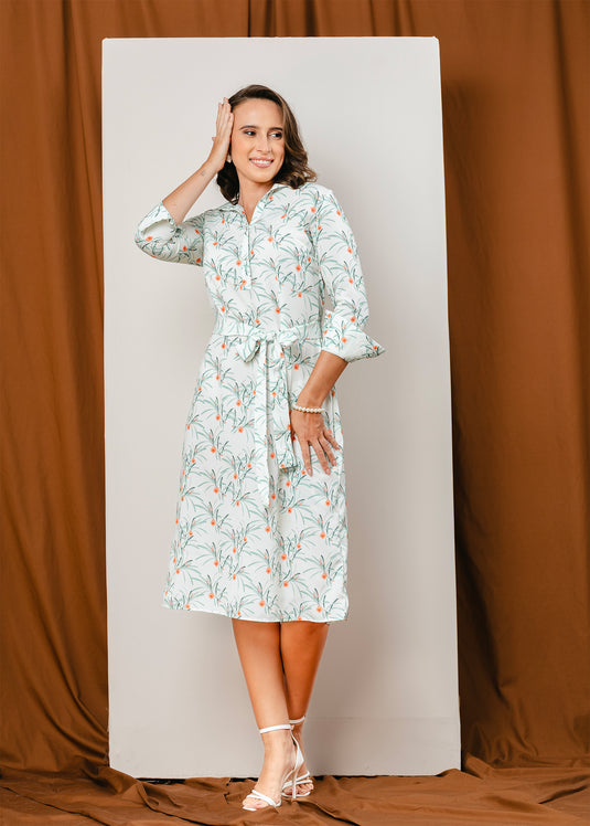 Printed basic shift dress with half placket