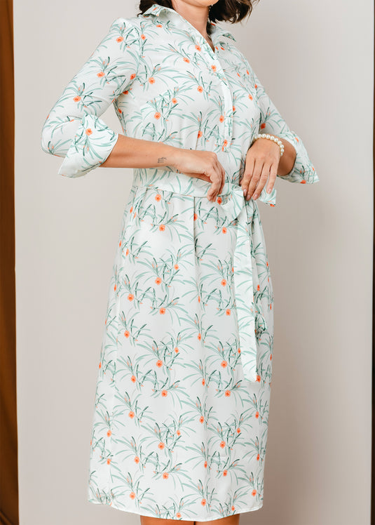 Printed basic shift dress with half placket