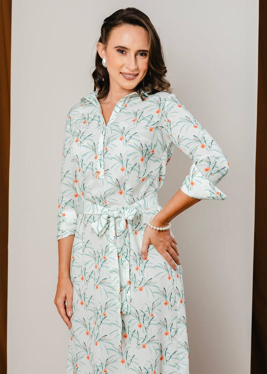 Printed basic shift dress with half placket