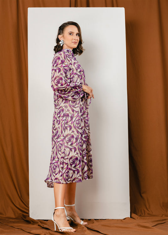 Button down printed dress with long sleeves