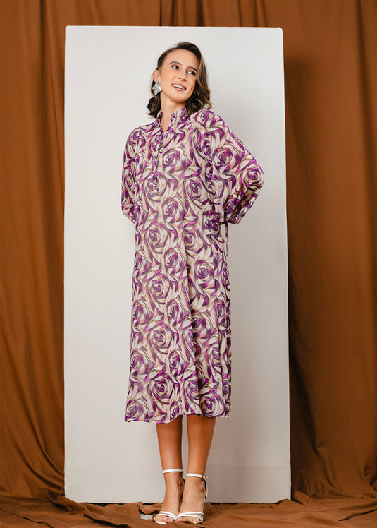 Button down printed dress with long sleeves