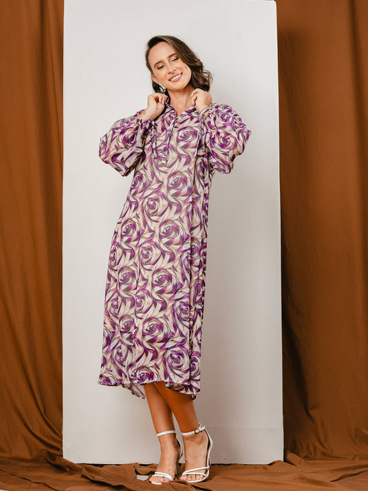 Button down printed dress with long sleeves