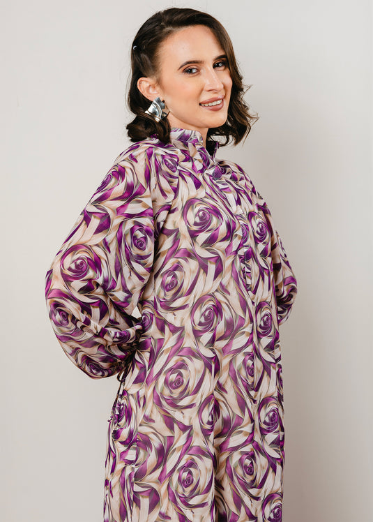 Button down printed dress with long sleeves