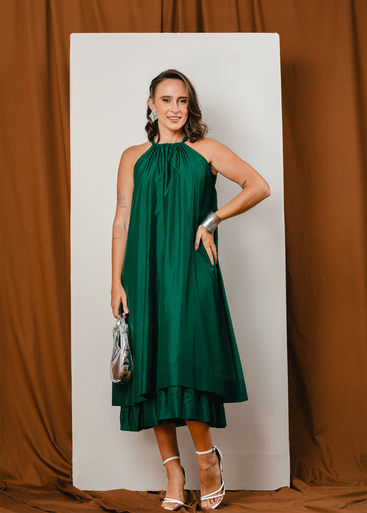 Double layer halter maxi dress with back tie