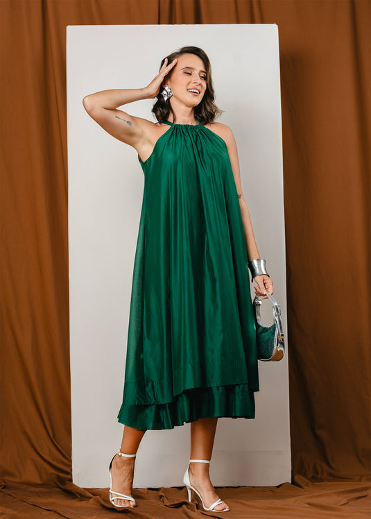 Double layer halter maxi dress with back tie