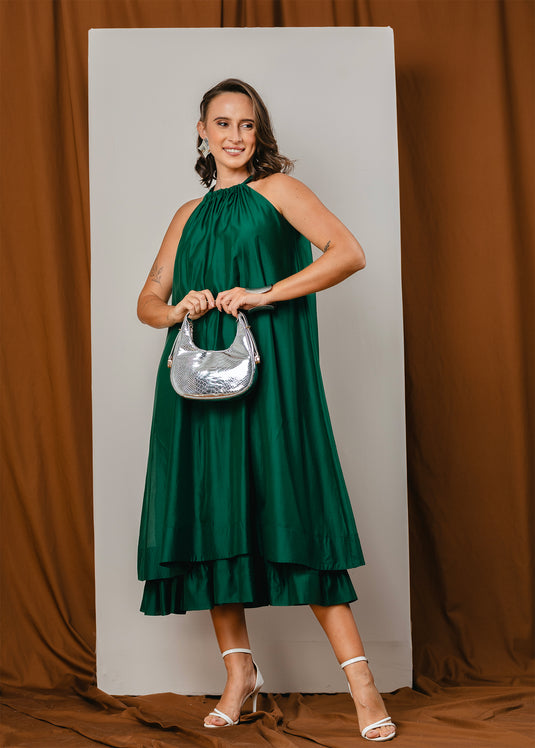 Double layer halter maxi dress with back tie