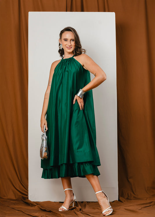 Double layer halter maxi dress with back tie