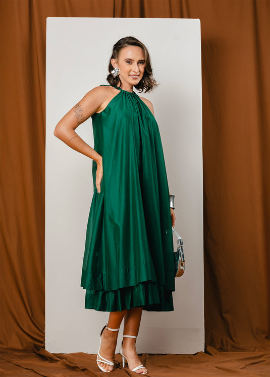 Double layer halter maxi dress with back tie