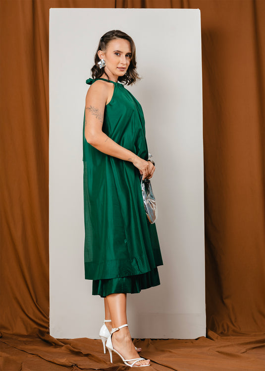 Double layer halter maxi dress with back tie