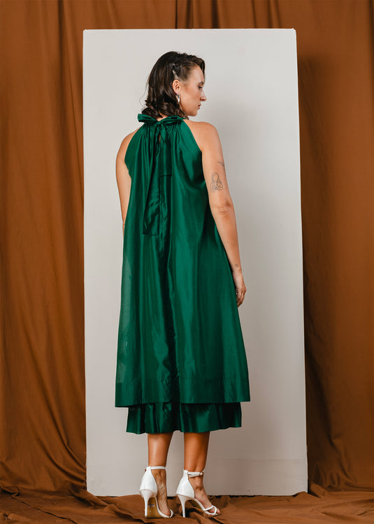 Double layer halter maxi dress with back tie