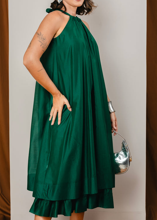 Double layer halter maxi dress with back tie