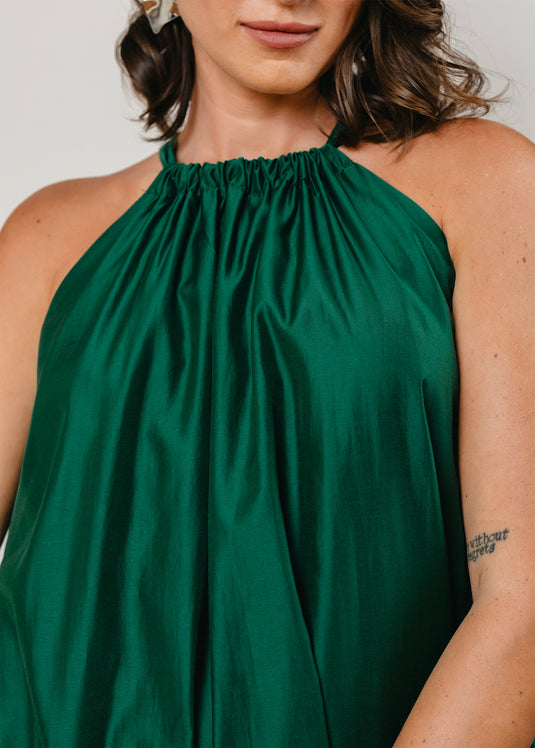 Double layer halter maxi dress with back tie