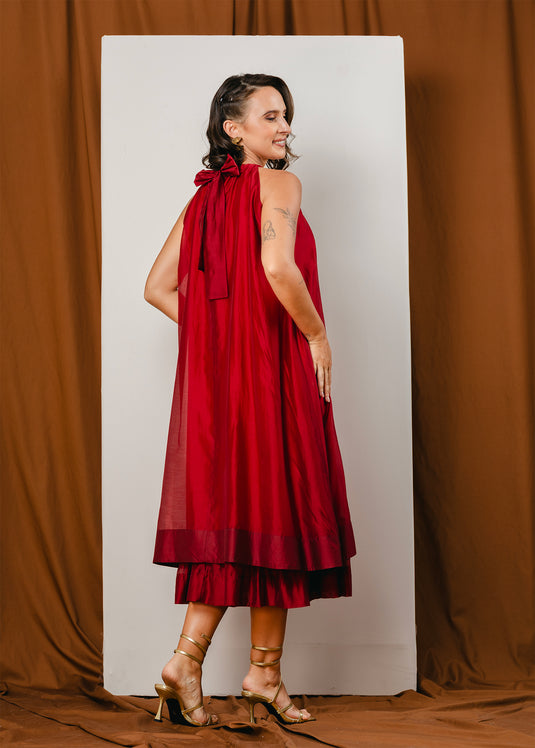 Double layer halter maxi dress with back tie