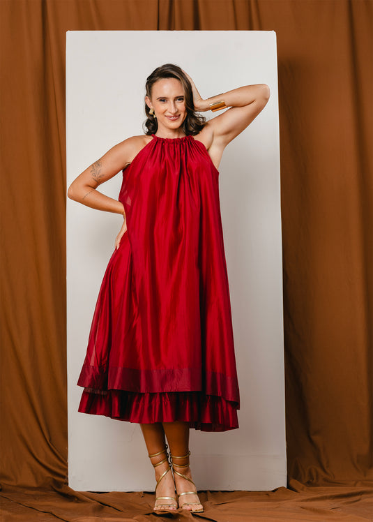 Double layer halter maxi dress with back tie