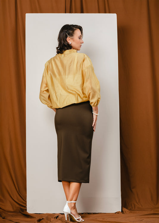 Elasticated hem blouse with front functional tie