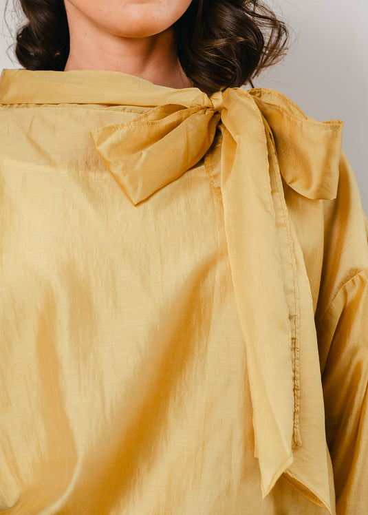 Elasticated hem blouse with front functional tie