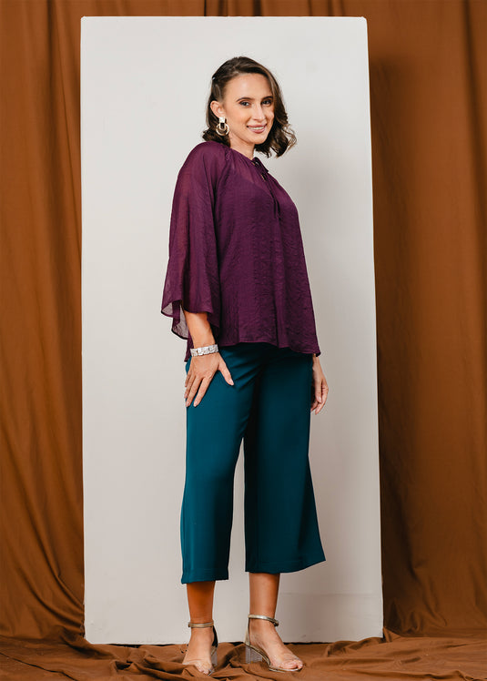 Bell sleeve blouse with front tie