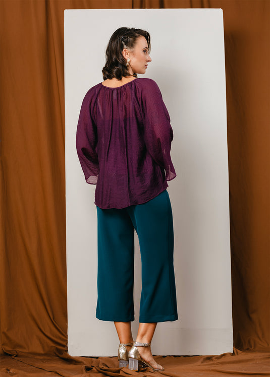 Bell sleeve blouse with front tie