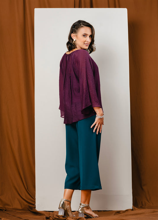 Bell sleeve blouse with front tie