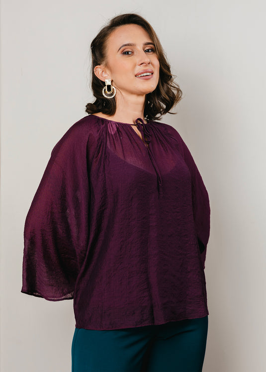 Bell sleeve blouse with front tie