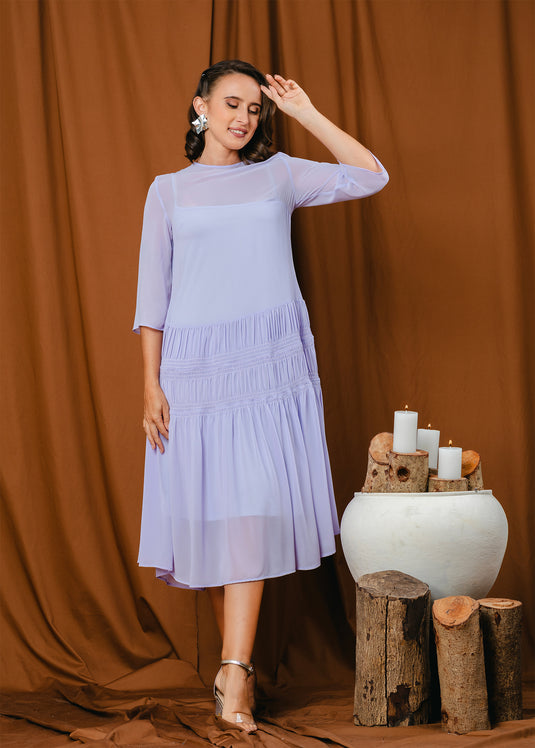 shirring detailed midi dress